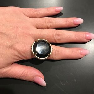 Barse Brass Onyx-look Cocktail Ring